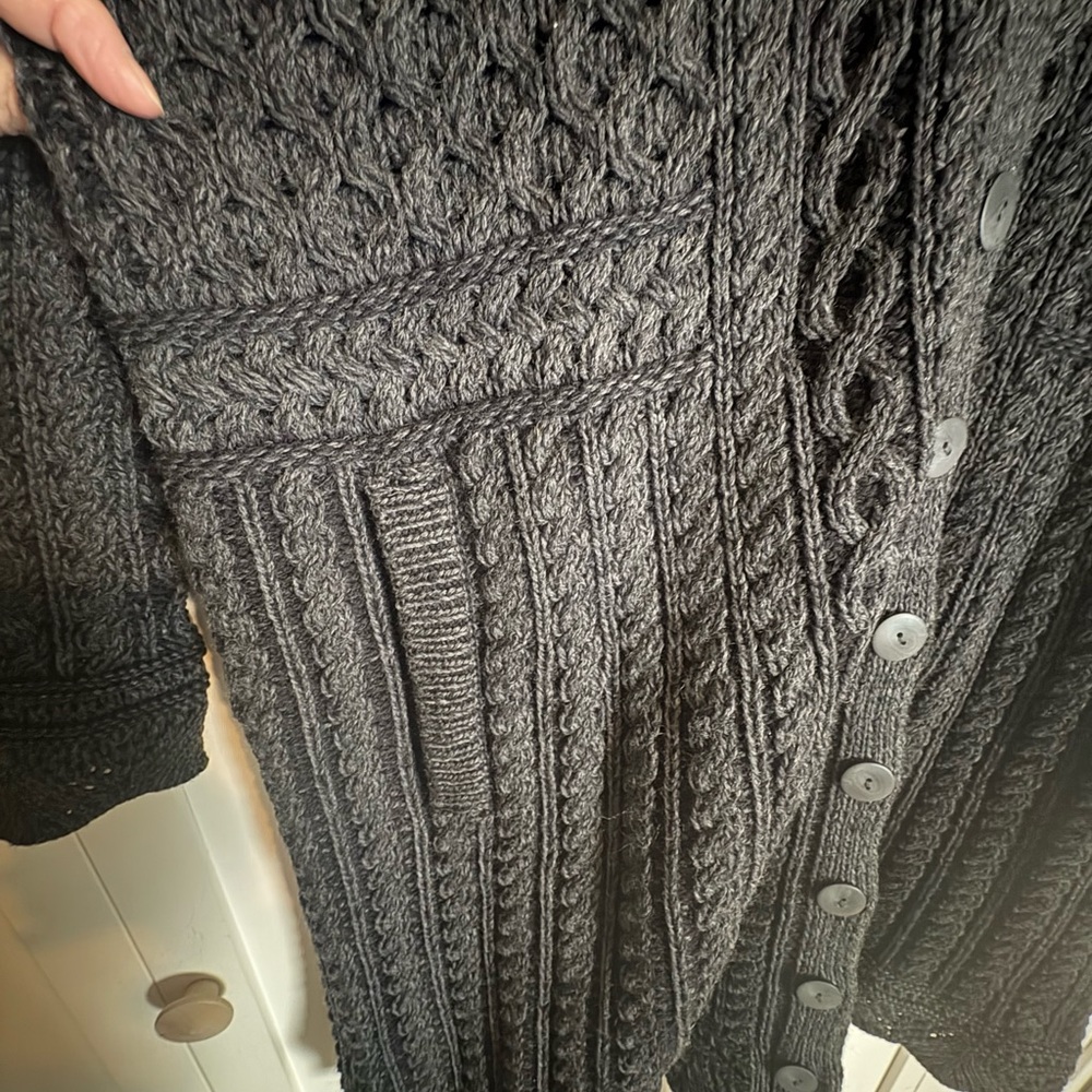 Aran Crafts Black Cable Knit Cardigan Coat - Picture 8 of 11